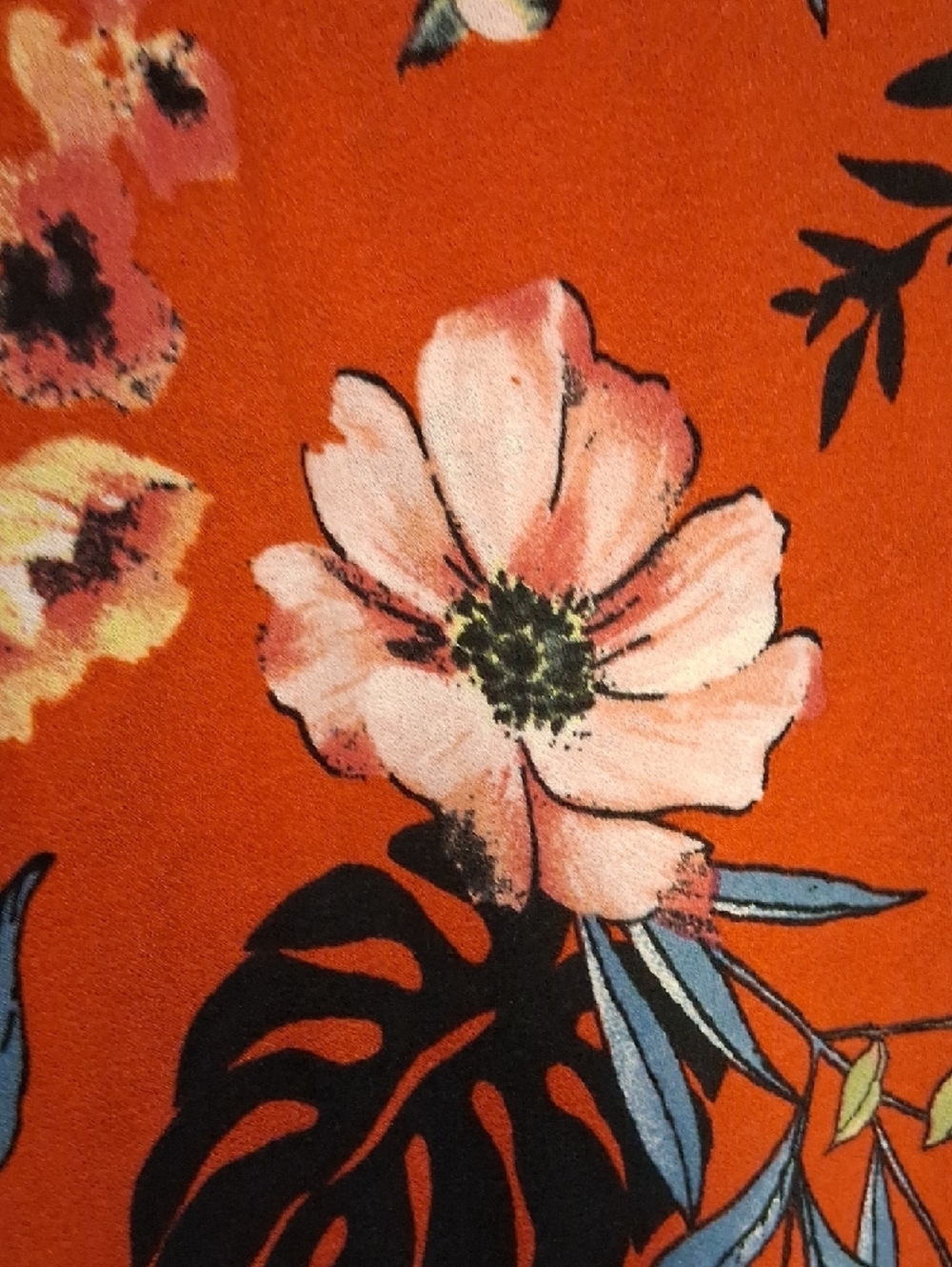 eye candy Wrap Wide Leg Floral Pants in Red Orange with Pink & Black Accents - Picture 12 of 12